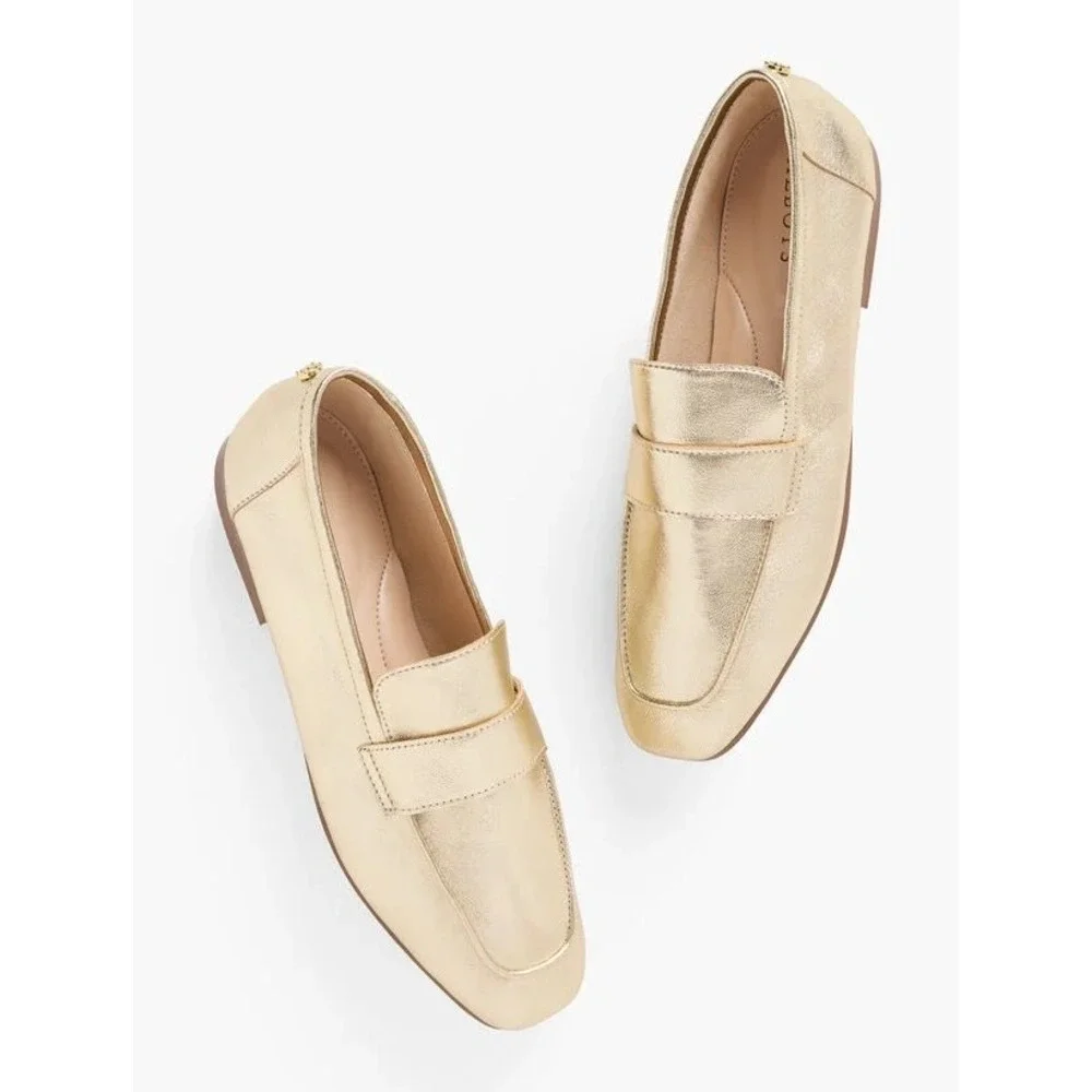 Talbots Audrey Metallic Gold Nappa Square Toe Loafer Flats Size 9M‎